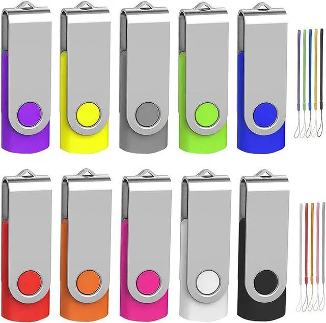 Main image of 64GB Flash Drive 10 Pack, Wooolken USB 2.0 Thumb Drive Bulk Pen Drive Metal Swivel Memory Stick 64GB 10 Colors Multipack Value Zip USB Drives with Lanyard