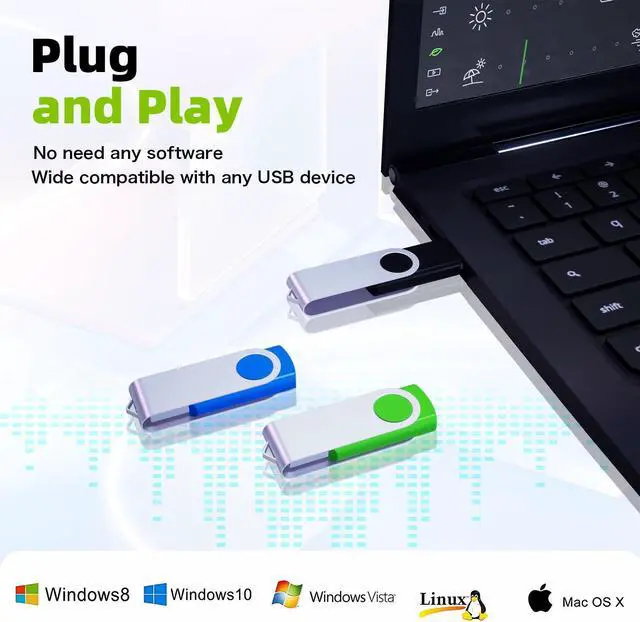 Alt view image 3 of 5 - 64GB Flash Drive 10 Pack, Wooolken USB 2.0 Thumb Drive Bulk Pen Drive Metal Swivel Memory Stick 64GB 10 Colors Multipack Value Zip USB Drives with Lanyard