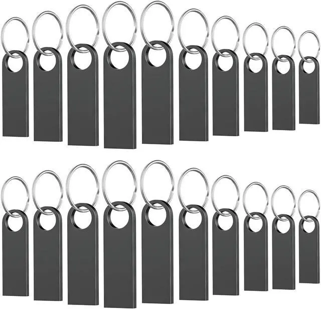 Main image of 20 Pack 2GB USB Flash Drive with Keychains, Wooolken Sleek Metal USB 2.0 Thumb Drives Memory Stick for PC Laptop Computer(Dark Grey)