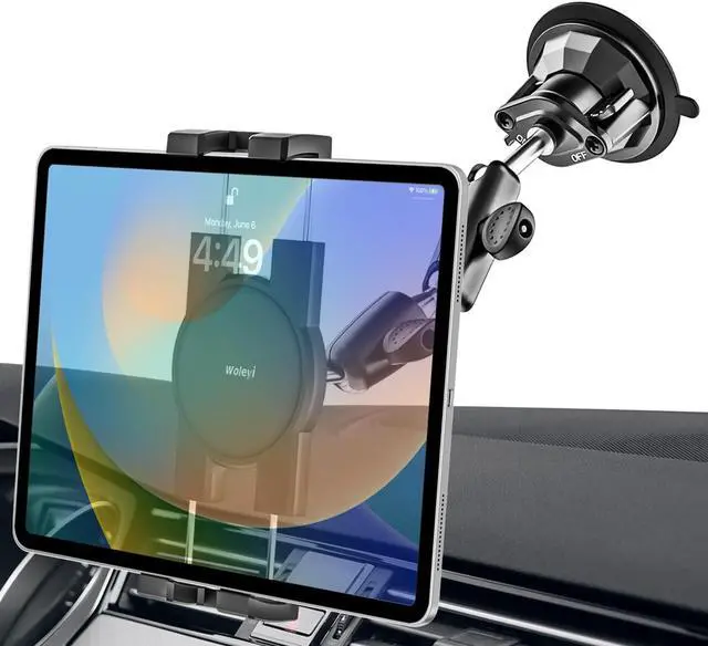 Main image of woleyi Metal Tablet Holder for Car Mount - Heavy Duty Tablet & iPad Mount for Truck Dashboard Windshield with Super Suction Cup, for iPad Pro 12.9 Air Mini, Galaxy Tab, Z Fold, iPhone, 4.7-13" devices