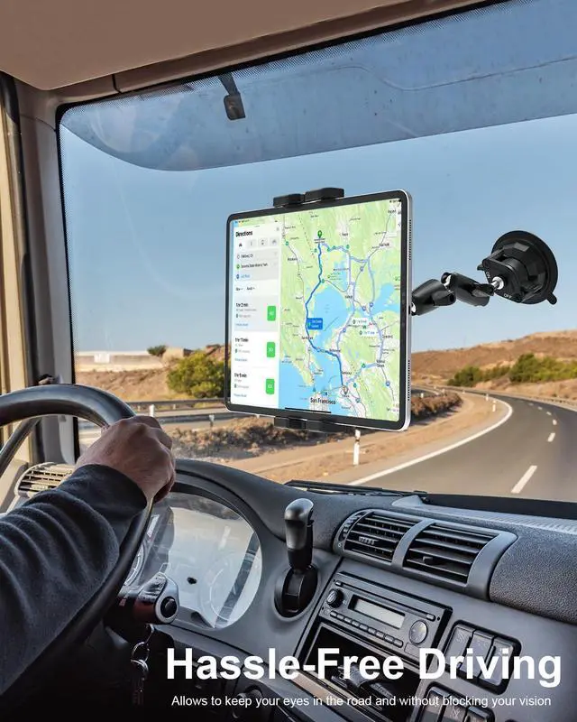 Alt view image 2 of 5 - woleyi Metal Tablet Holder for Car Mount - Heavy Duty Tablet & iPad Mount for Truck Dashboard Windshield with Super Suction Cup, for iPad Pro 12.9 Air Mini, Galaxy Tab, Z Fold, iPhone, 4.7-13" devices