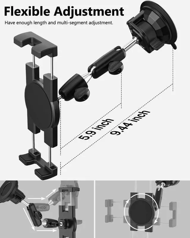 Alt view image 5 of 5 - woleyi Metal Tablet Holder for Car Mount - Heavy Duty Tablet & iPad Mount for Truck Dashboard Windshield with Super Suction Cup, for iPad Pro 12.9 Air Mini, Galaxy Tab, Z Fold, iPhone, 4.7-13" devices