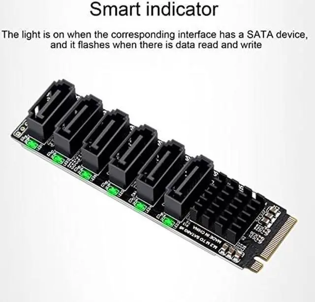 Alt view image 4 of 5 - M.2 to SATA3.0 Adapter Card, 6Gbps M.2 PCIE to SATA Expansion Card, ASM1166 Chip Heat Dissipation 6 Port Expansion Interface Card with Smart Indicator
