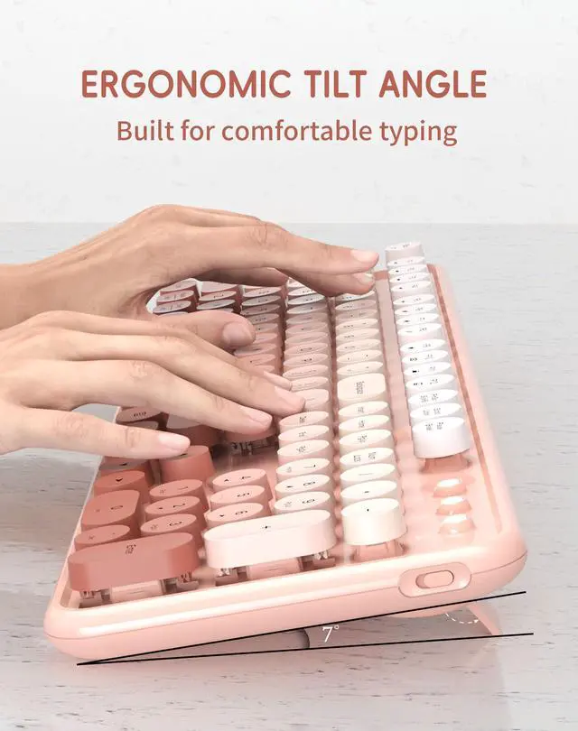 Alt view image 2 of 5 - Wireless Keyboard Mouse Combo - 2.4Ghz Cute Colorful Keyboard and Mouse Wireless - 104 Keys Full Size Retro Typewriter Keyboard for Laptop, Computer, PC, Notebook (Pastel Pink Colorful)