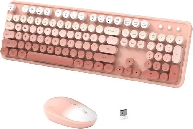Main image of Wireless Keyboard Mouse Combo - 2.4Ghz Cute Colorful Keyboard and Mouse Wireless - 104 Keys Full Size Retro Typewriter Keyboard for Laptop, Computer, PC, Notebook (Pastel Pink Colorful)