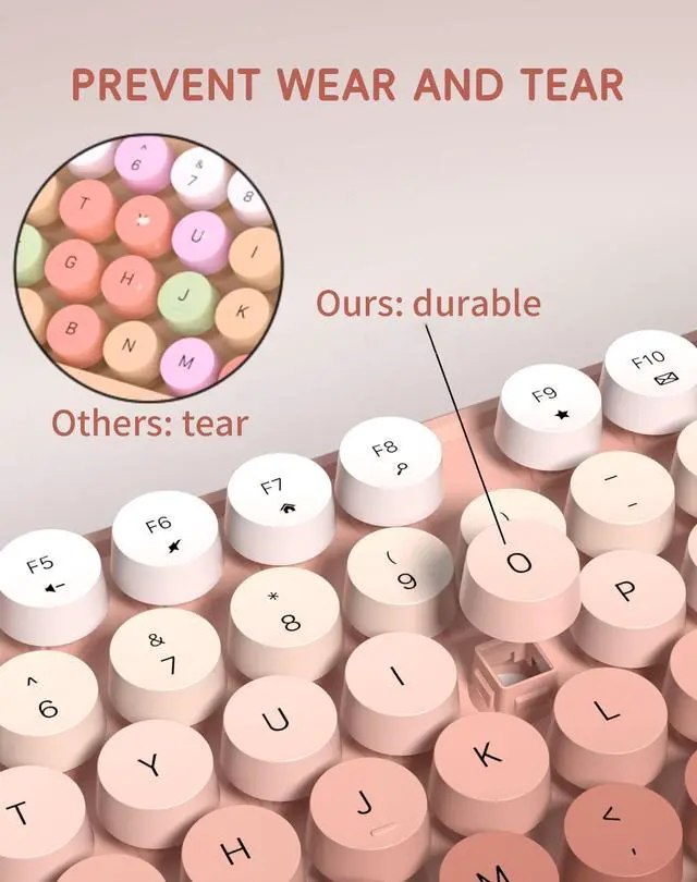Alt view image 4 of 5 - Wireless Keyboard Mouse Combo - 2.4Ghz Cute Colorful Keyboard and Mouse Wireless - 104 Keys Full Size Retro Typewriter Keyboard for Laptop, Computer, PC, Notebook (Pastel Pink Colorful)