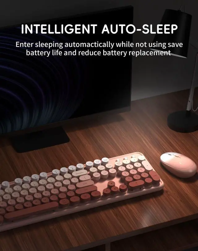 Alt view image 5 of 5 - Wireless Keyboard Mouse Combo - 2.4Ghz Cute Colorful Keyboard and Mouse Wireless - 104 Keys Full Size Retro Typewriter Keyboard for Laptop, Computer, PC, Notebook (Pastel Pink Colorful)