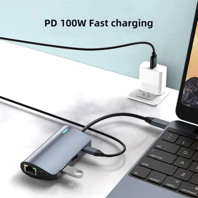 Alt view image 5 of 5 - 7-in-1 USB-C to HDMI Hub with Rj45 Port,1 USB-C 100W PD Charing, 1 USB-A 3.0, 1 USB-C, HDMI 4K, SD/TF for iPad Pro MacBook Pro Laptops