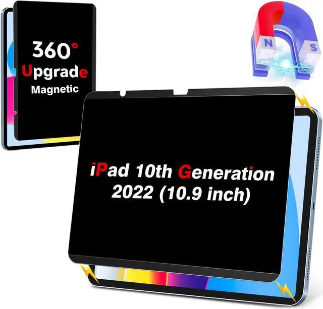 Main image of ZOEGAA 360°4 Way Magnetic Privacy Screen Protector iPad 10th Generation, Removable & Reusable Anti Blue Light Glare Privacy Screen for iPad 10th Generation 10.9 Inch 2022 Release A2696/A2757/A2777