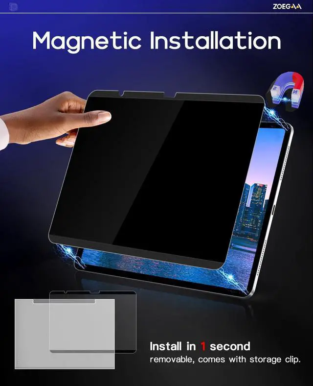 Alt view image 2 of 5 - ZOEGAA 360°4 Way Magnetic Privacy Screen Protector iPad 10th Generation, Removable & Reusable Anti Blue Light Glare Privacy Screen for iPad 10th Generation 10.9 Inch 2022 Release A2696/A2757/A2777