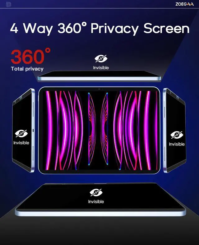 Alt view image 3 of 5 - ZOEGAA 360°4 Way Magnetic Privacy Screen Protector iPad 10th Generation, Removable & Reusable Anti Blue Light Glare Privacy Screen for iPad 10th Generation 10.9 Inch 2022 Release A2696/A2757/A2777