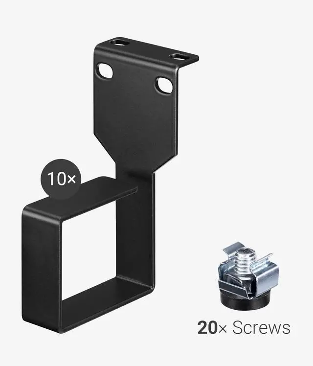 Alt view image 4 of 5 - kwmobile Server Rack Cable Management D-Ring Hooks (10 Pieces) - 1 3/4" x 4" x 2 3/8" Bracket Hook Mount Network and Electrical Cord Manager - Black