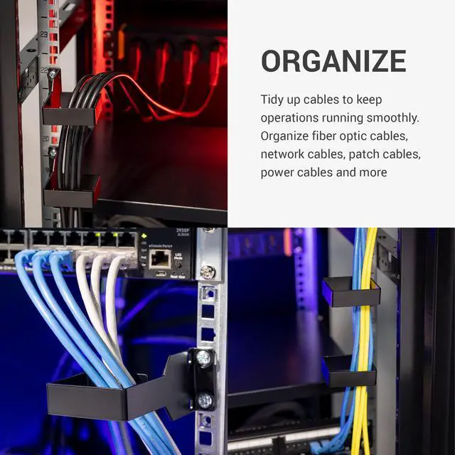 Alt view image 2 of 5 - kwmobile Server Rack Cable Management D-Ring Hooks (10 Pieces) - 1 3/4" x 4" x 2 3/8" Bracket Hook Mount Network and Electrical Cord Manager - Black