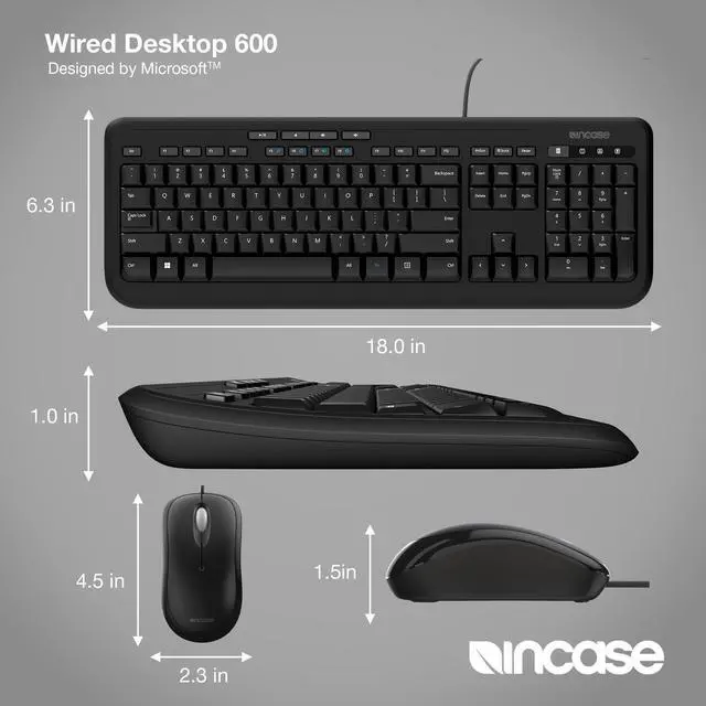 Alt view image 4 of 5 - Incase Wired Desktop 600 Keyboard & Mouse Combo  Designed by Microsoft  Four Hot Keys, Spill-Resistant Keyboard, Quiet-Touch Keys, Optical Mouse, Left/Right Mouse with 800 DPI Sensor  Black