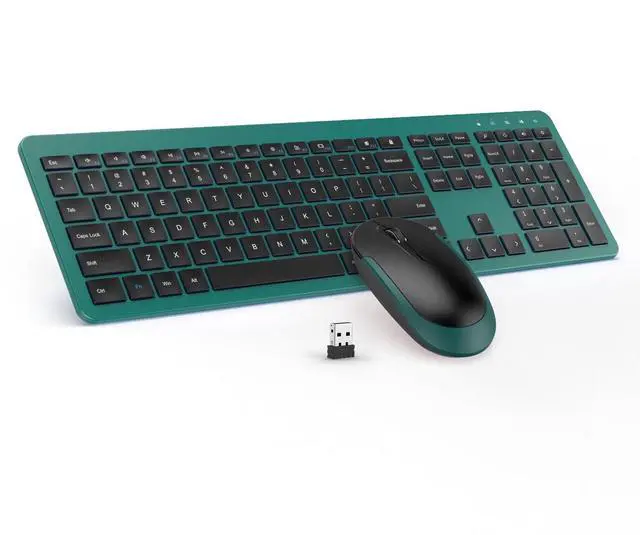 Main image of Wireless Keyboard and Mouse Combo - Full Size Slim Thin Wireless Keyboard Mouse with Numeric Keypad 2.4G Stable Connection Adjustable DPI (Dark Green)