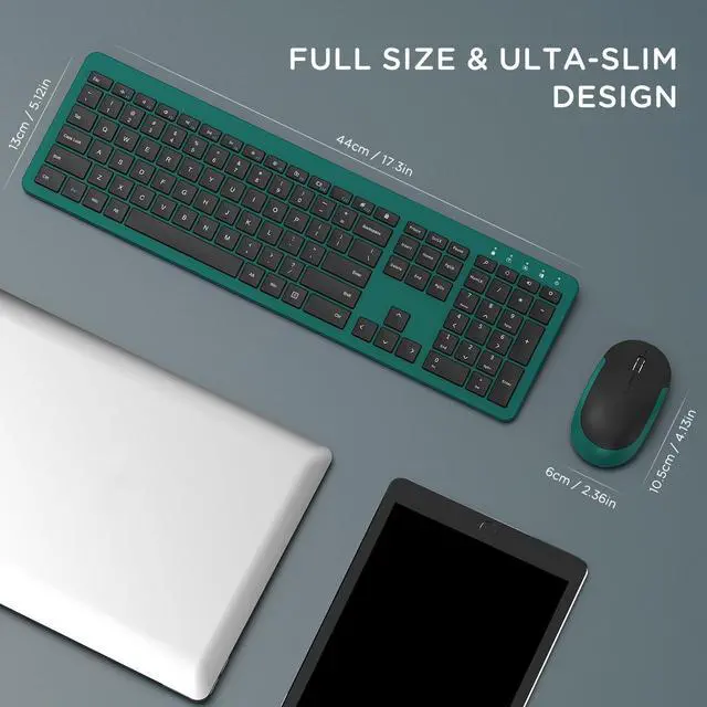 Alt view image 3 of 5 - Wireless Keyboard and Mouse Combo - Full Size Slim Thin Wireless Keyboard Mouse with Numeric Keypad 2.4G Stable Connection Adjustable DPI (Dark Green)
