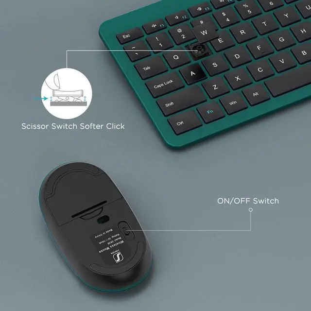 Alt view image 2 of 5 - Wireless Keyboard and Mouse Combo - Full Size Slim Thin Wireless Keyboard Mouse with Numeric Keypad 2.4G Stable Connection Adjustable DPI (Dark Green)