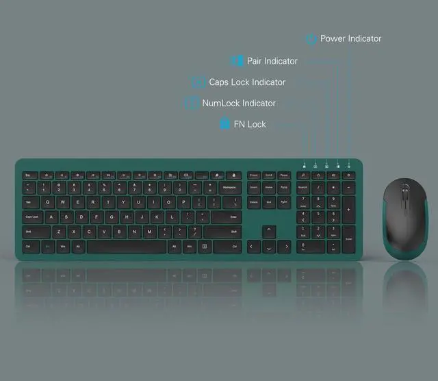 Alt view image 4 of 5 - Wireless Keyboard and Mouse Combo - Full Size Slim Thin Wireless Keyboard Mouse with Numeric Keypad 2.4G Stable Connection Adjustable DPI (Dark Green)