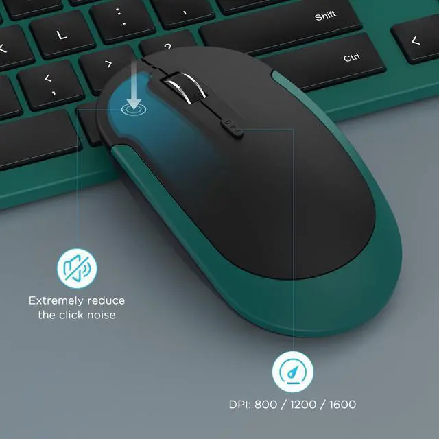 Alt view image 5 of 5 - Wireless Keyboard and Mouse Combo - Full Size Slim Thin Wireless Keyboard Mouse with Numeric Keypad 2.4G Stable Connection Adjustable DPI (Dark Green)