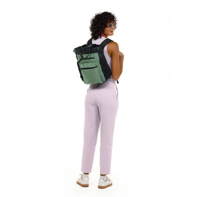 Alt view image 2 of 5 - Sherpani Soleil, Anti Theft Convertible Backpack, 3 in 1 Tote Bag, Crossbody Purse, 18L Travel Backpack, Travel Gifts for Women, RFID Protection, Metal Hardware, Fits 15 Laptop (Basil)