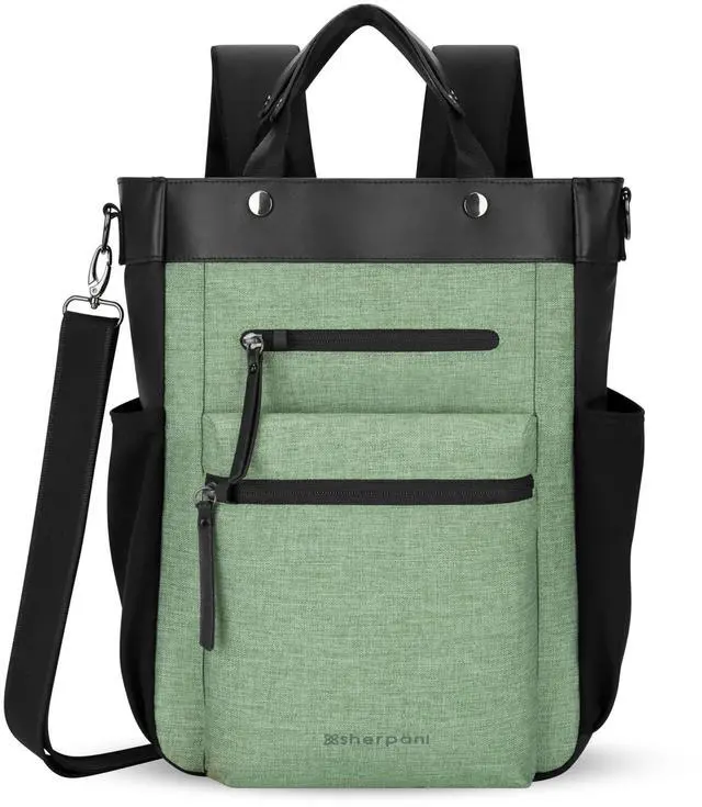 Main image of Sherpani Soleil, Anti Theft Convertible Backpack, 3 in 1 Tote Bag, Crossbody Purse, 18L Travel Backpack, Travel Gifts for Women, RFID Protection, Metal Hardware, Fits 15 Laptop (Basil)