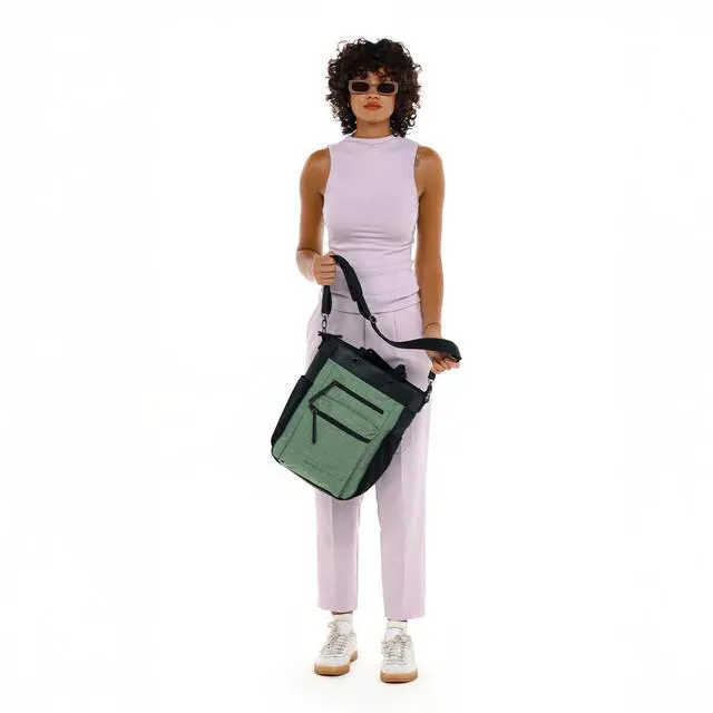 Alt view image 4 of 5 - Sherpani Soleil, Anti Theft Convertible Backpack, 3 in 1 Tote Bag, Crossbody Purse, 18L Travel Backpack, Travel Gifts for Women, RFID Protection, Metal Hardware, Fits 15 Laptop (Basil)