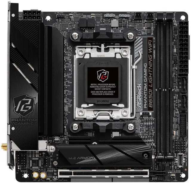Alt view image 2 of 5 - ASRock B650I Lightning WiFi 6E AMD Socket AM5 Ryzen 9000/8000/7000 Series B650 DDR5 7200+ (OC) MHz 128GB SATA3 6.0 Gb/s Mini ITX Motherboard M.2 2.5G LAN