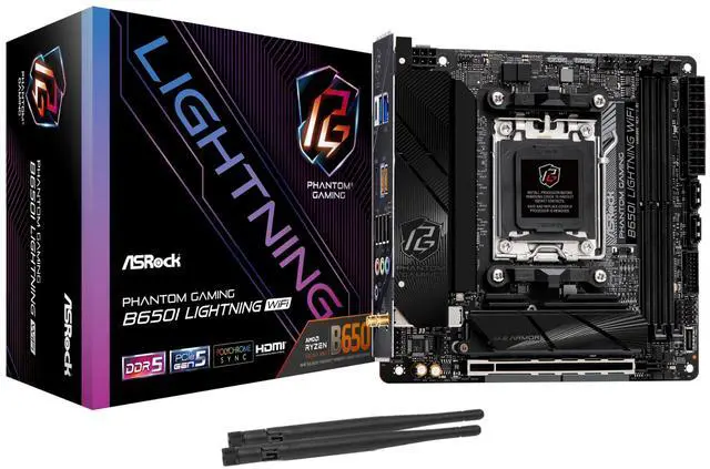 Main image of ASRock B650I Lightning WiFi 6E AMD Socket AM5 Ryzen 9000/8000/7000 Series B650 DDR5 7200+ (OC) MHz 128GB SATA3 6.0 Gb/s Mini ITX Motherboard M.2 2.5G LAN
