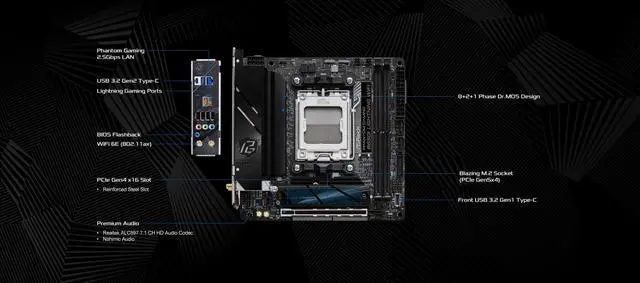 Alt view image 4 of 5 - ASRock B650I Lightning WiFi 6E AMD Socket AM5 Ryzen 9000/8000/7000 Series B650 DDR5 7200+ (OC) MHz 128GB SATA3 6.0 Gb/s Mini ITX Motherboard M.2 2.5G LAN