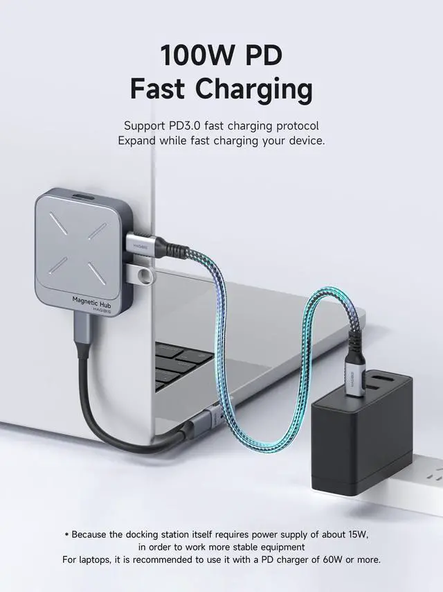 Alt view image 5 of 5 - Hagibis Magnetic USB C Hub with Magsafe for iPhone 16 15 Pro Max, 6 in 1 Type-C Docking Station SD4.0 Micro SD4.0 Card Solt 100W PD 10Gbps USB-C AUX for MacBook Pro Air, iPad Pro (TC100S)