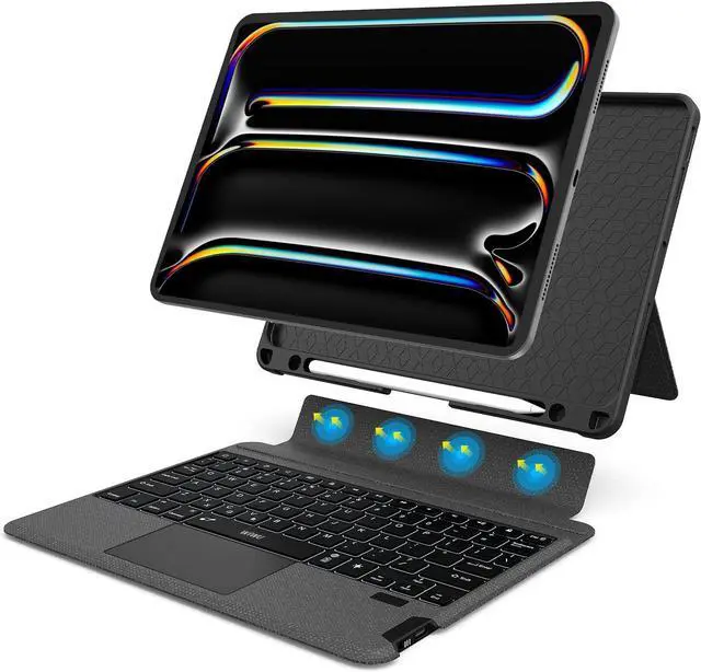 Main image of WIWU iPad Pro 11 inch Case with Keyboard, Detachable Case with Vertical Support, for iPad Pro 11" 1st-4th, Pencil Holder, Trackpad, 7-Color Backlit