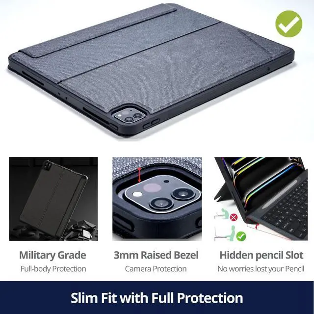 Alt view image 4 of 5 - WIWU iPad Pro 11 inch Case with Keyboard, Detachable Case with Vertical Support, for iPad Pro 11" 1st-4th, Pencil Holder, Trackpad, 7-Color Backlit