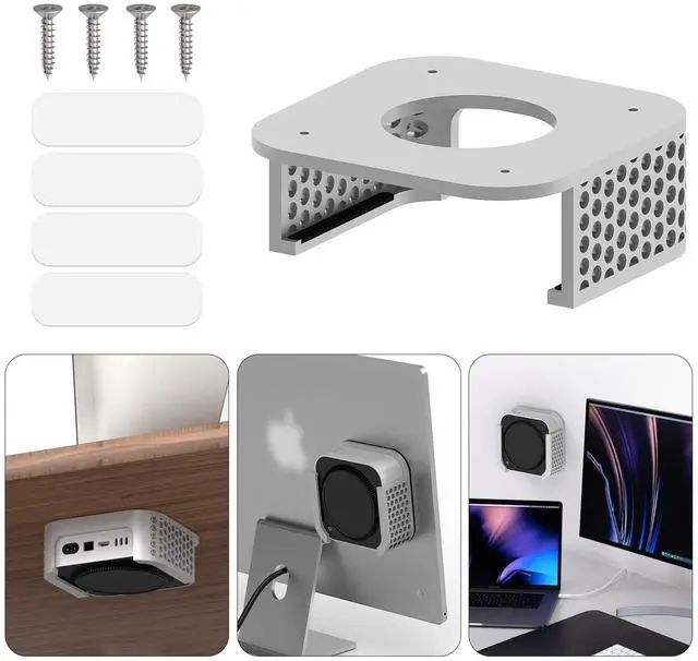 Alt view image 2 of 5 - Geekria Desktop Computer Under Desk Mount, Compatible with Apple 2024 Mac mini M4/ 2024 Mac mini M4 Pro, 3D Printed Monitor Mount - Wall Mount- VESA Stand- Accessories (Silver)