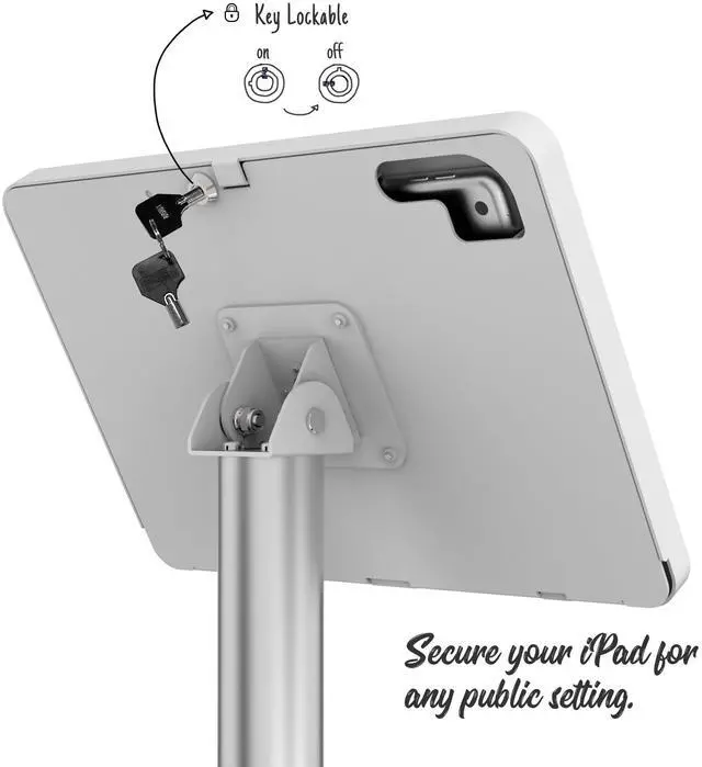 Alt view image 3 of 5 - Beelta Tablet Floor Stand Compatible with 10.2" iPad 7 8 9, Rotate Lockable Metal Tablet Enclosure+Aluminum Pole+Metal Base - BSF302WT