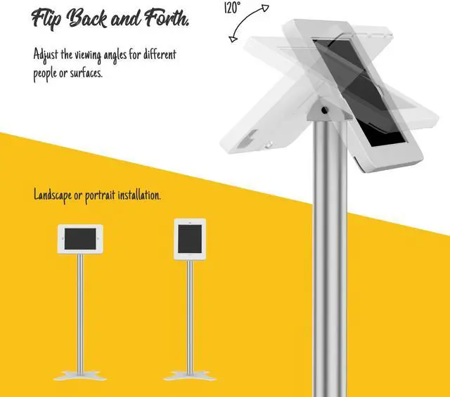 Alt view image 4 of 5 - Beelta Tablet Floor Stand Compatible with 10.2" iPad 7 8 9, Rotate Lockable Metal Tablet Enclosure+Aluminum Pole+Metal Base - BSF302WT