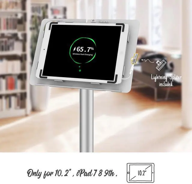 Alt view image 5 of 5 - Beelta Tablet Floor Stand Compatible with 10.2" iPad 7 8 9, Rotate Lockable Metal Tablet Enclosure+Aluminum Pole+Metal Base - BSF302WT