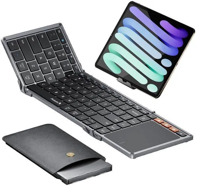Main image of ProtoArc Foldable Keyboard with Touchpad, XK01 TP Folding Portable Keyboard, Full Size Keys, Large Trackpad Bluetooth Travel Keyboards for iPad Laptop PC Tablets - Black Gray