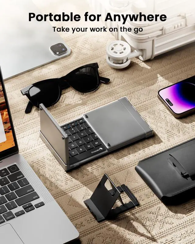 Alt view image 4 of 5 - ProtoArc Foldable Keyboard with Touchpad, XK01 TP Folding Portable Keyboard, Full Size Keys, Large Trackpad Bluetooth Travel Keyboards for iPad Laptop PC Tablets - Black Gray