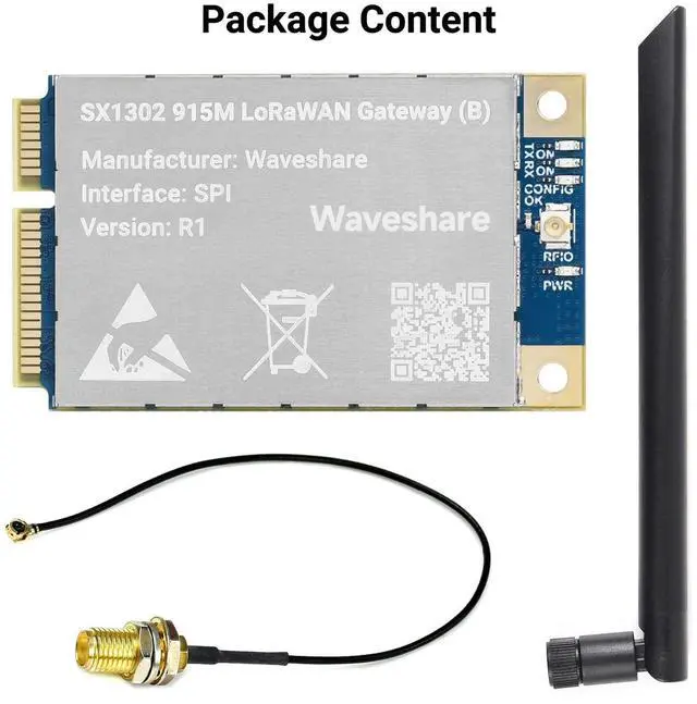 Alt view image 2 of 5 - Waveshare SX1302 915M LoRaWAN Gateway Module Compatible with Raspberry Pi Standard Mini-PCIe Socket, Long Range Transmission, Large Capacity, Multi-Band Support