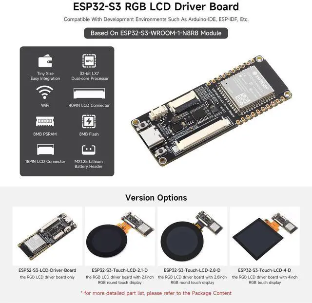 Alt view image 3 of 5 - Waveshare ESP32-S3 RGB LCD Driver Board, Equipped with 32-Bit 240MHz LX7 Dual-Core Processor, 8MB PSRAM and Flash, WiFi & Bluetooth Support, Comes with a 2.1inch RGB Round Touch Display