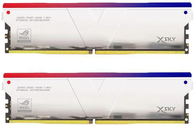 Main image of V-Color DDR5 ROG Certified Manta XSky RGB 32GB (16GBx2) 7000MHz 2Gx8 CL36 1.45V SK Hynix IC Gaming RAM U-DIMM Silver (RTMXSL1670836SWK) (Intel XMP ASUS ROG Z790 Series Motherboard)