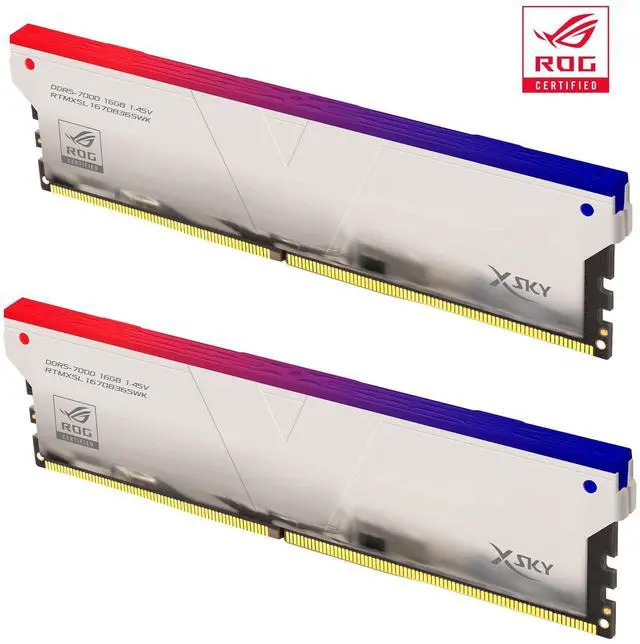 Alt view image 2 of 5 - V-Color DDR5 ROG Certified Manta XSky RGB 32GB (16GBx2) 7000MHz 2Gx8 CL36 1.45V SK Hynix IC Gaming RAM U-DIMM Silver (RTMXSL1670836SWK) (Intel XMP ASUS ROG Z790 Series Motherboard)