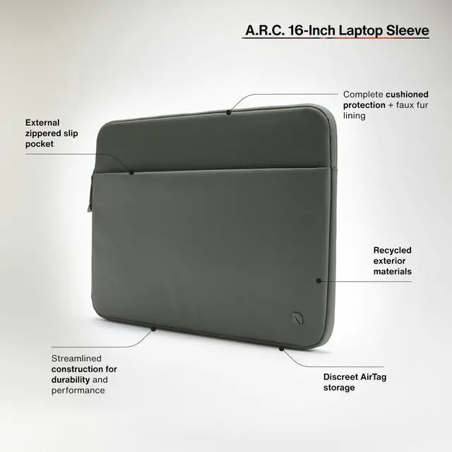 Alt view image 3 of 5 - Incase A.R.C. Sleeve with ReSpun Recycled Polyester - 15 inch and 16 inch MacBook/Laptop & iPad/Tablet Case - Cushioned Faux Fur Lining, External Zippered Slip Pocket - Smoked Ivy