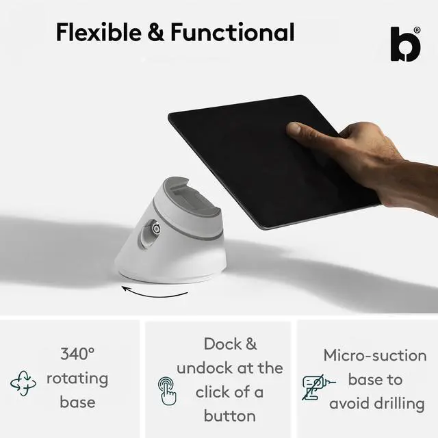 Alt view image 3 of 5 - Bouncepad Click iPad POS Stand & Docking Station for Business | Kiosk Stand Compatible with All Tablet & iPad Models | Table Mount Tablet Kiosk | iPad Register | White