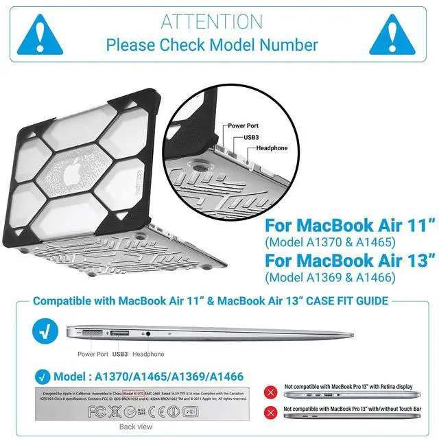 Alt view image 2 of 5 - IBENZER Compatible MacBook Air 13 Inch Case A1466 A1369, Heavy Duty Protective Hard Shell Case Cover for Apple Mac Air 13 Old Version 2017 2016 2015 2014 2013 2012 2011 2010, Clear, HA13CYCL
