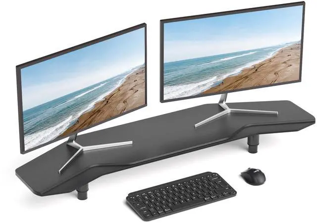 Main image of AFOOYO 39.4 Inch Dual Monitor Stand Riser Black,Plane Wing-Shaped Sturdy Computer Desk Riser for 2 Monitors, Adjustable Length and Wood Monitor Stand for Laptop, Computer,Extra Long