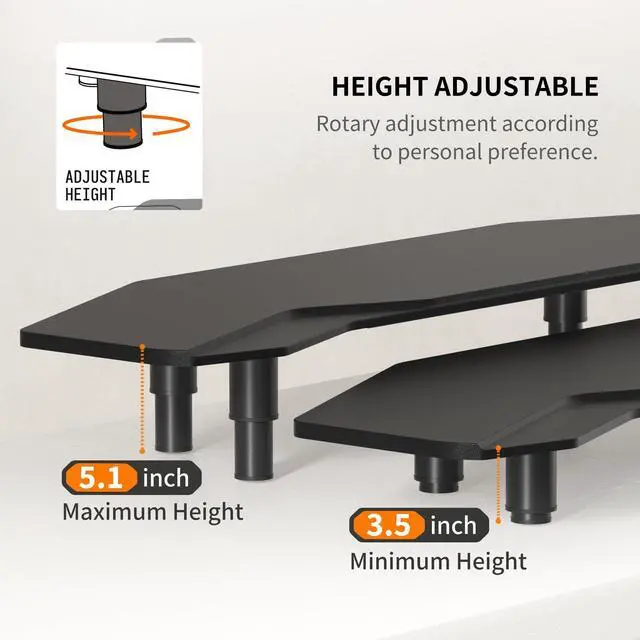 Alt view image 5 of 5 - AFOOYO 39.4 Inch Dual Monitor Stand Riser Black,Plane Wing-Shaped Sturdy Computer Desk Riser for 2 Monitors, Adjustable Length and Wood Monitor Stand for Laptop, Computer,Extra Long