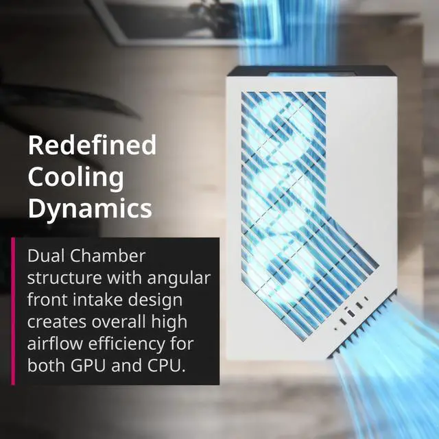 Alt view image 2 of 5 - APNX V1 Dual-Chamber ATX Mid-Tower Airflow PC Case, Panoramic Glass Panels, 10 Fan Slots, 360mm Radiator Support, Front Angular Intake 16cmx2 Fan Bracket, GPU Mount, Cable Management, Type-C, White