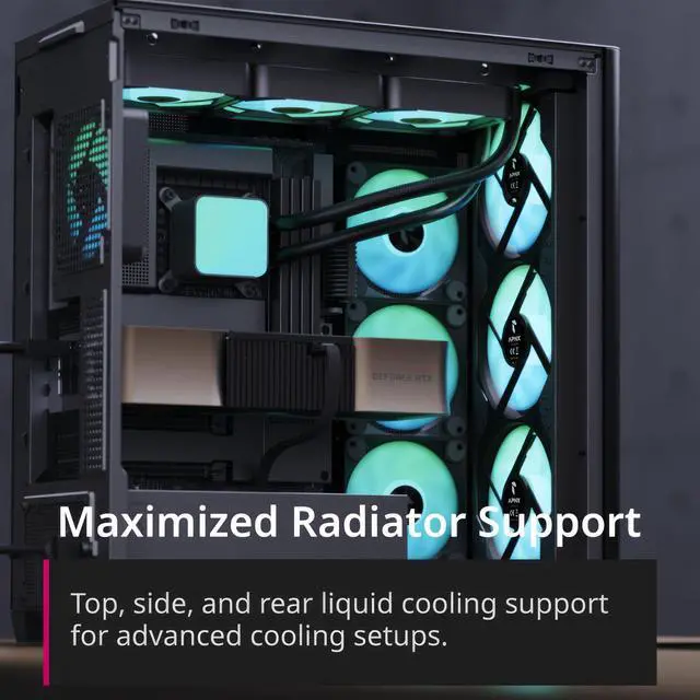 Alt view image 5 of 5 - APNX C1-R Mid-Tower ATX High Airflow PC Case, 4x120mm PWM ARGB Fan, 11 Fan Slots, 360mm Radiator Support, 5-Port PWM ARGB Hub, Back-Connect Motherboard Support, Tempered Glass Panel, ChromaFlair