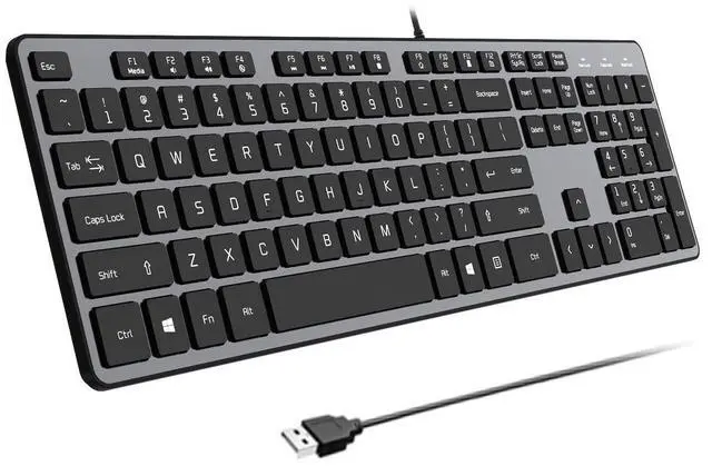 Main image of B.FRIENDIT Wired USB Keyboard, Comfortable Quiet Chocolate Keys, Durable Ultra-Slim Wired Computer Keyboard(QWERTY) for PC, Windows 11/10/8/7/XP/Vista KB1430 - Gray